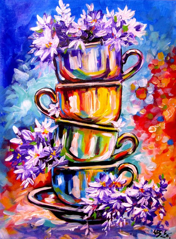 Cups with flowers