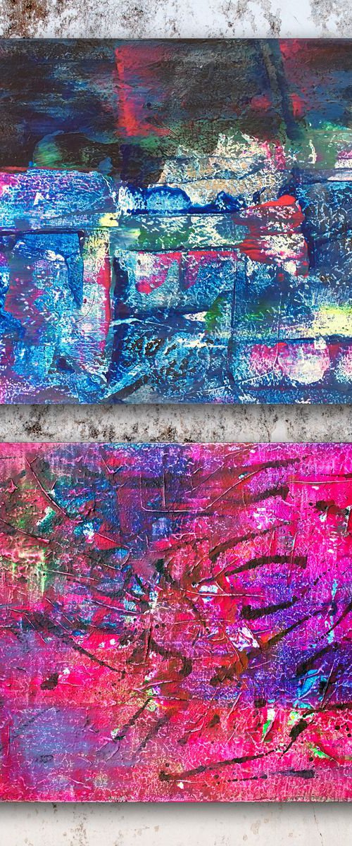 "Pretty And Pink" - Save As A Series - Original Large PMS Abstract Diptych Acrylic Paintings On Canvas - 36" x 48" by Preston M. Smith (PMS)