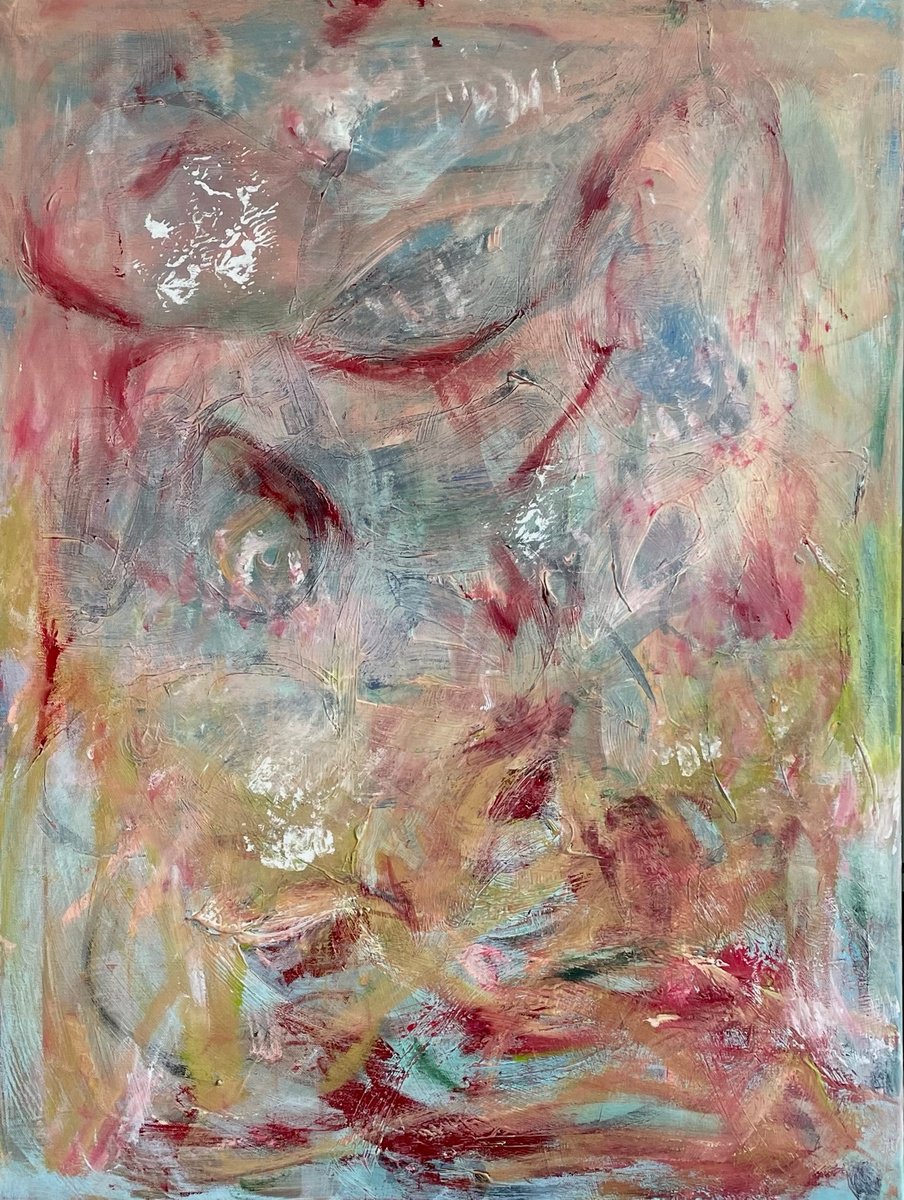 Organic Abstract Acrylic Painting By Christel Haag, 24 X 31, Time To Wake Up, Original Artwork