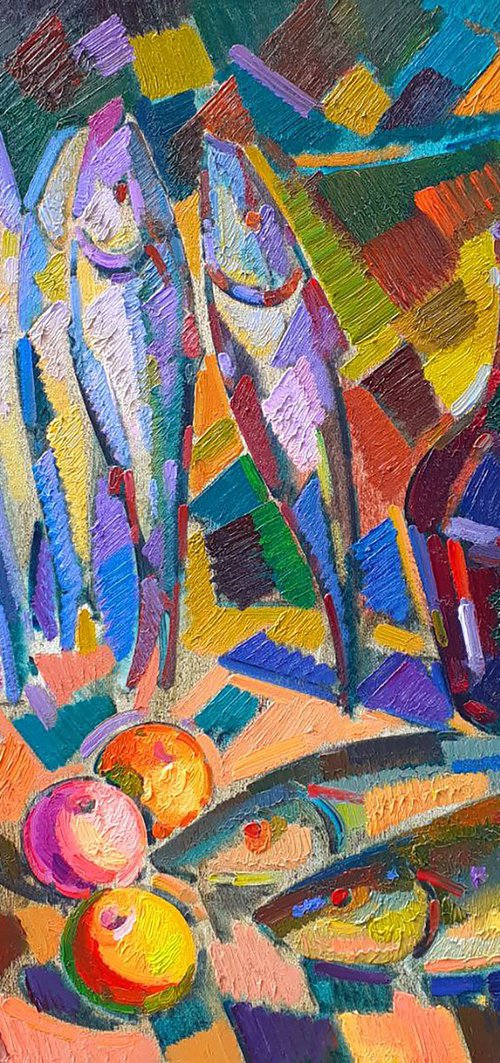 Fish, fruit and wine by Peter Tovpev