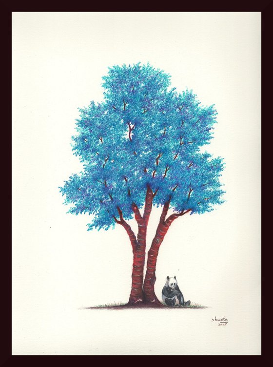 Panda bear and the blue tree