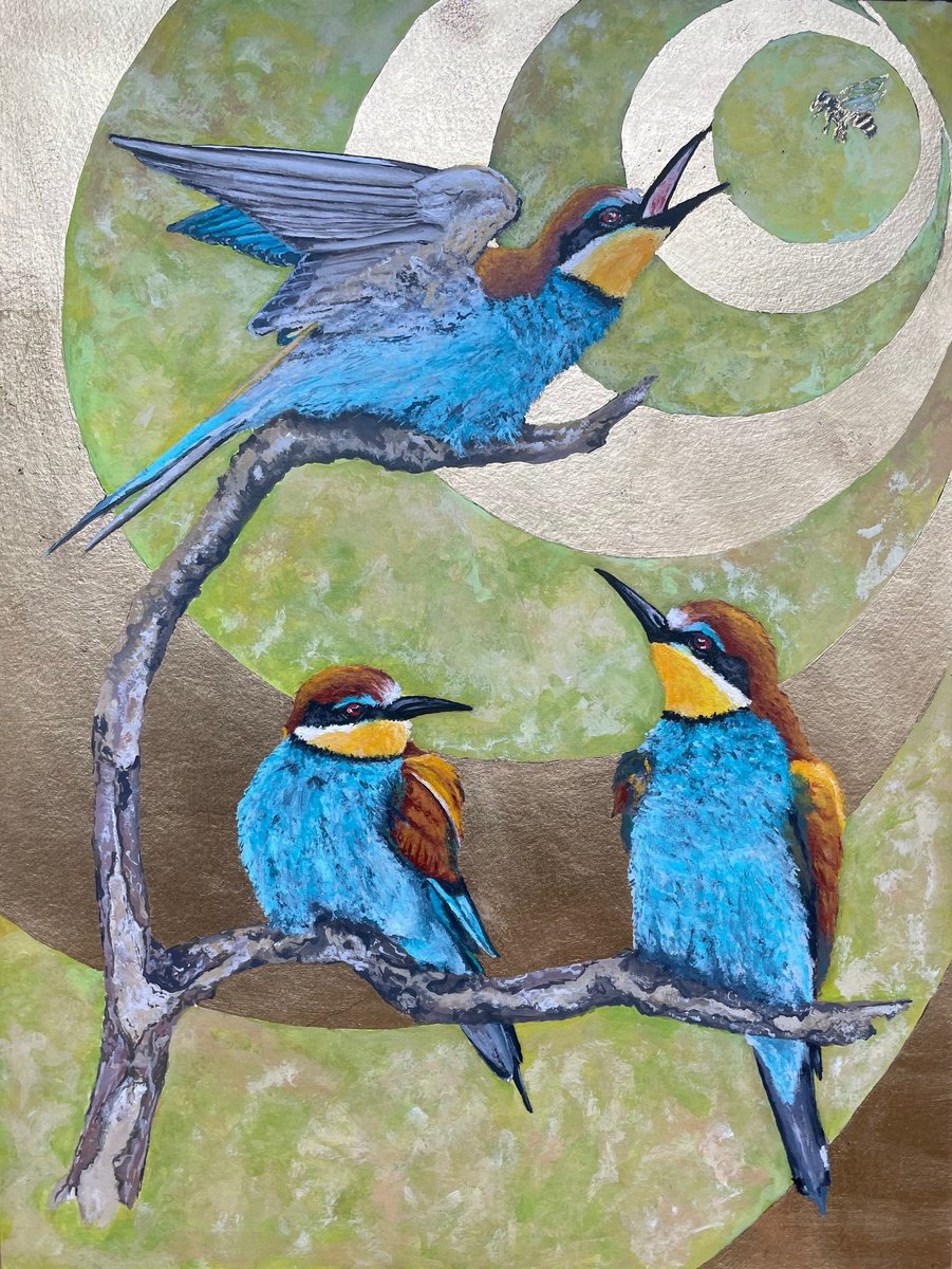 Impressionistic Animal Painting By Shayne Mcgirr, 12 X 16", The Bee Eaters, Original Artwork