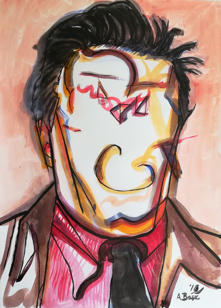 Geometric Portrait Painting By Aleksandar Basic, 12 X 17, Diego Rivera, Original Artwork