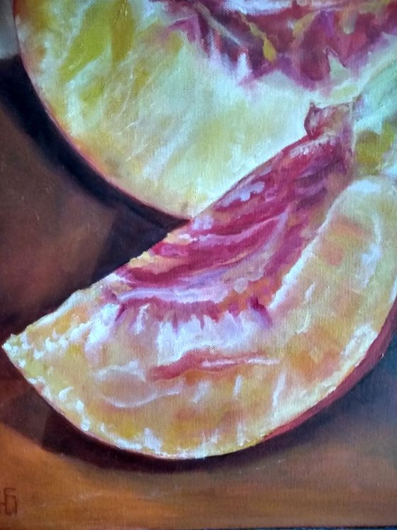 Peach slices, 50x50 cm. (Ready to hang)