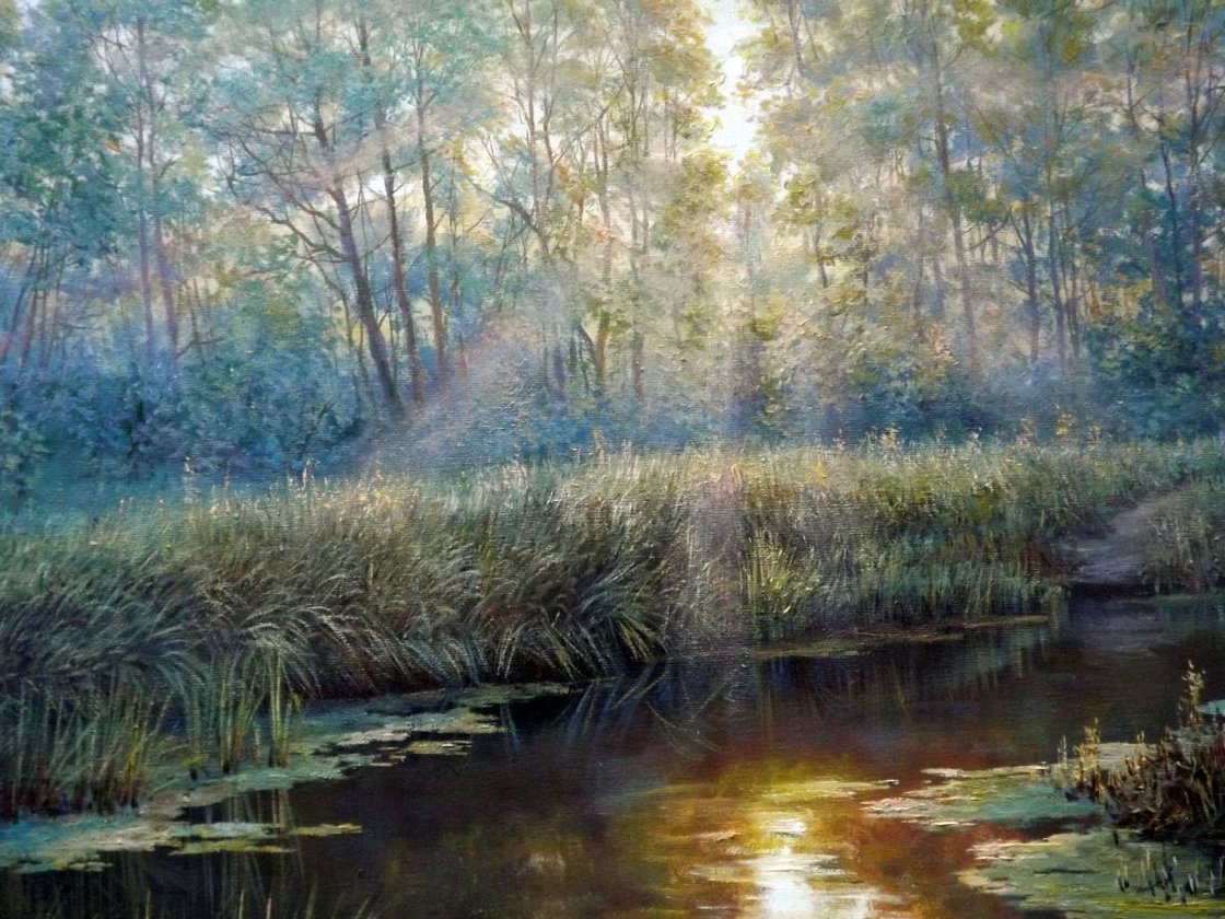 Sunrise Over The River Oil Painting By Oleg Riabchuk Artfinder