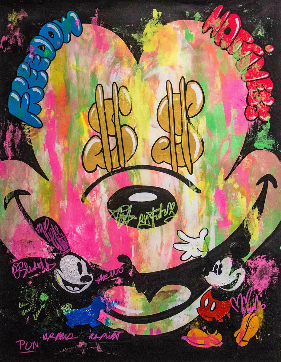 Urban And Pop Acrylic Painting , Oswald And Mickey - Happy Mickey Series By Carlos Pun Art, 28 X 35, Artwork For Sale On Artfinder