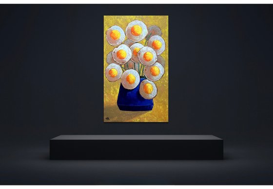 Egg flowers in blue vase