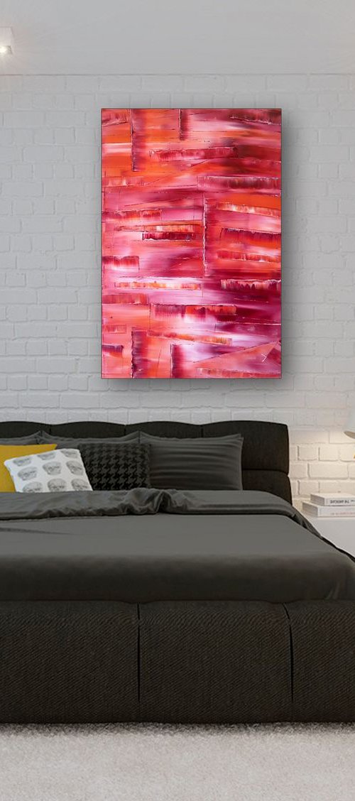 "Crimson Cascade" - FREE USA SHIPPING - Original PMS Oil Painting On Canvas - 24" x 36" by Preston M. Smith (PMS)