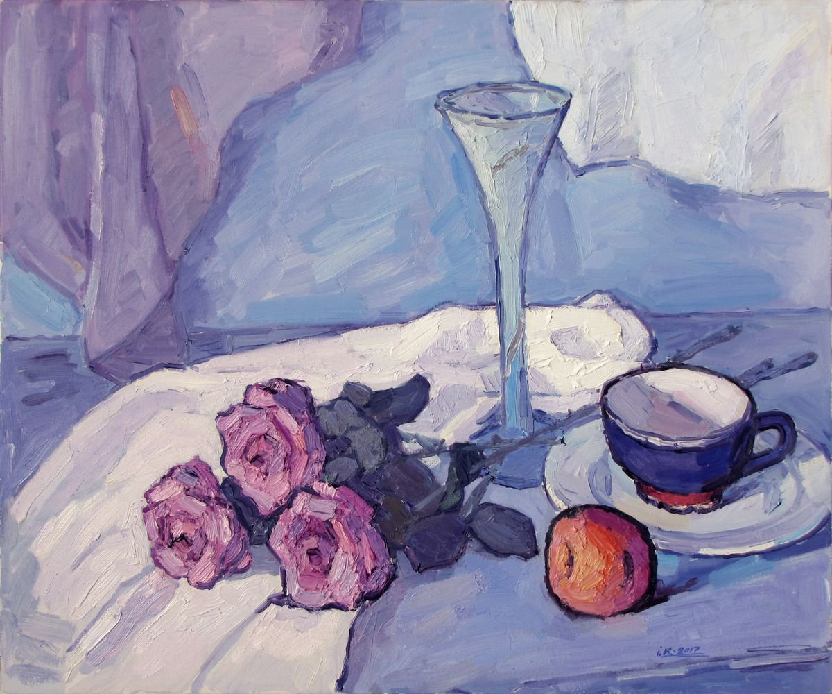 Still Life with Purple Roses by Ivan Kolisnyk