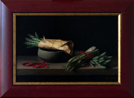 Asparagus , 20x30cm, oil on canvas, original still life 2018