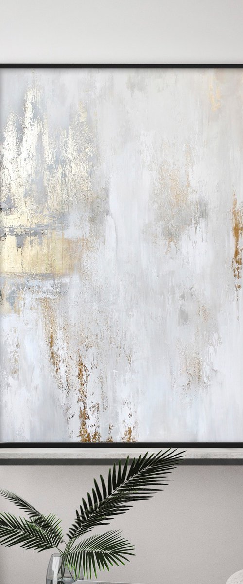 "Cascade 5" Abstract gold white acrylic art by Yana Sagan