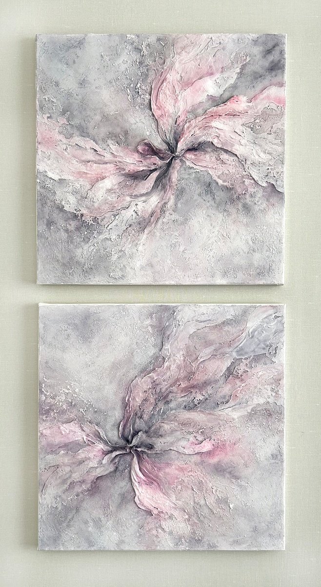 Floral textured art diptych by Olga Grigo