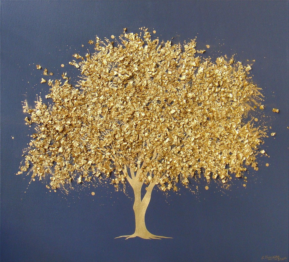 35.5-? Blooming golden tree / -?Tree of Life-? Large Mixed Media Painting by Irini Karpikioti