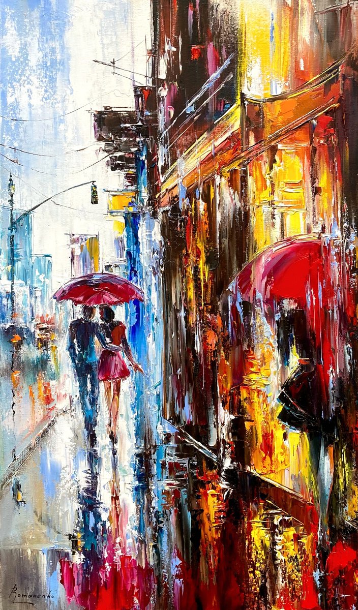 Lovers In The Rain By Olena Romanenko, 14 X 24, Artwork For Sale On Artfinder