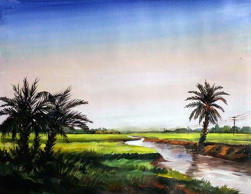 Rural River & Palm Trees by Samiran Sarkar