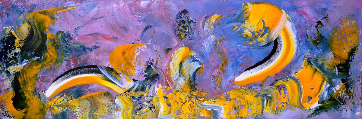 Abstract Acrylic Painting By Isabelle Vobmann, 47 X 16, Cheers !, Original Artwork