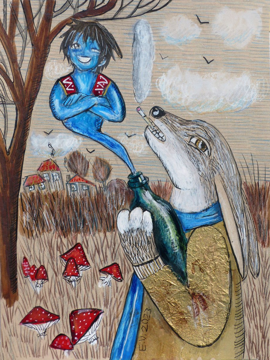Surrealistic Painting , First Meeting By Elizabeth Vlasova, 9 X 12, Artwork For Sale On Artfinder