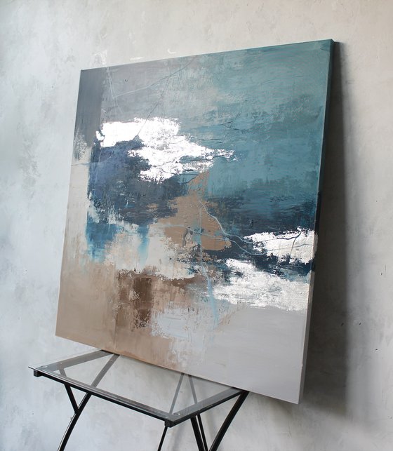 "Wave 3" Abstract navy and gray acrylic art
