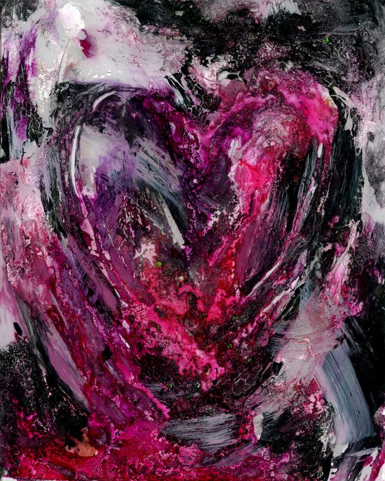 Songs Of The Heart 9 - Framed Mixed Media Abstract Heart painting by Kathy Morton Stanion