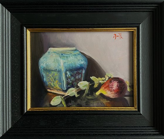 Turquoise pot & fig.