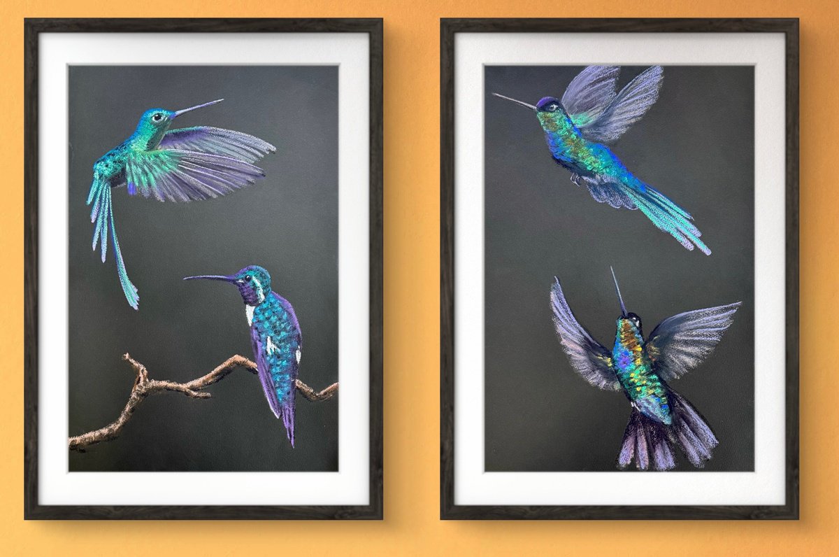 Impressionistic Pastel Drawing , Colibri Flowers Colorful Pastel By Yuliia Sharapova, 39 X 26, Artwork For Sale On Artfinder