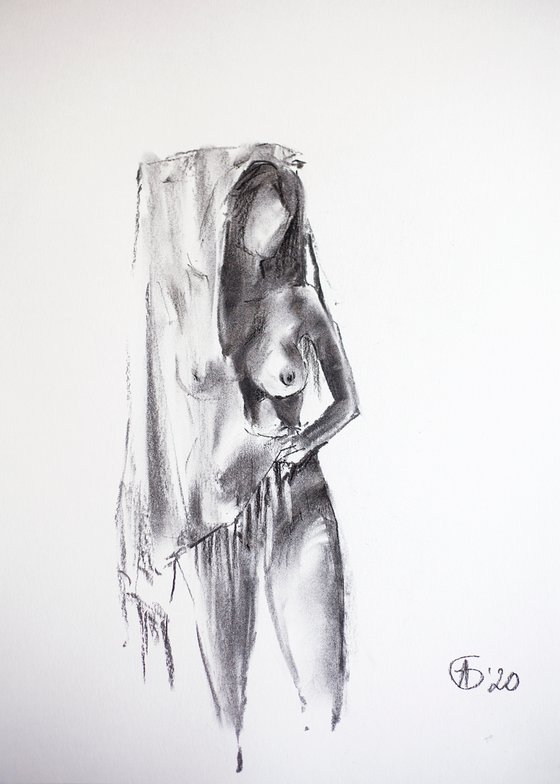 Nude in charcoal. 25. Black and white minimalistic female girl beauty body positive