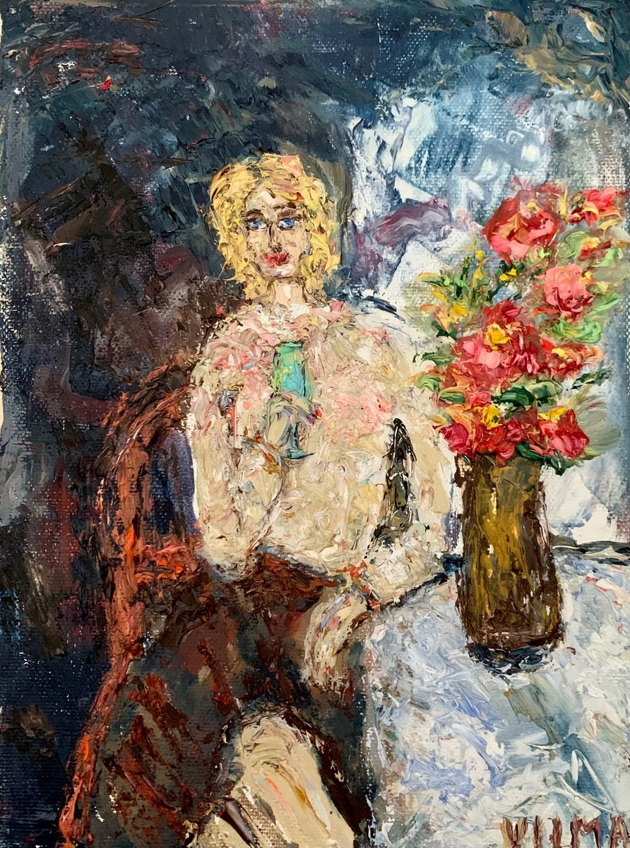 Young woman with glass sekt by Vilma Gataveckien?
