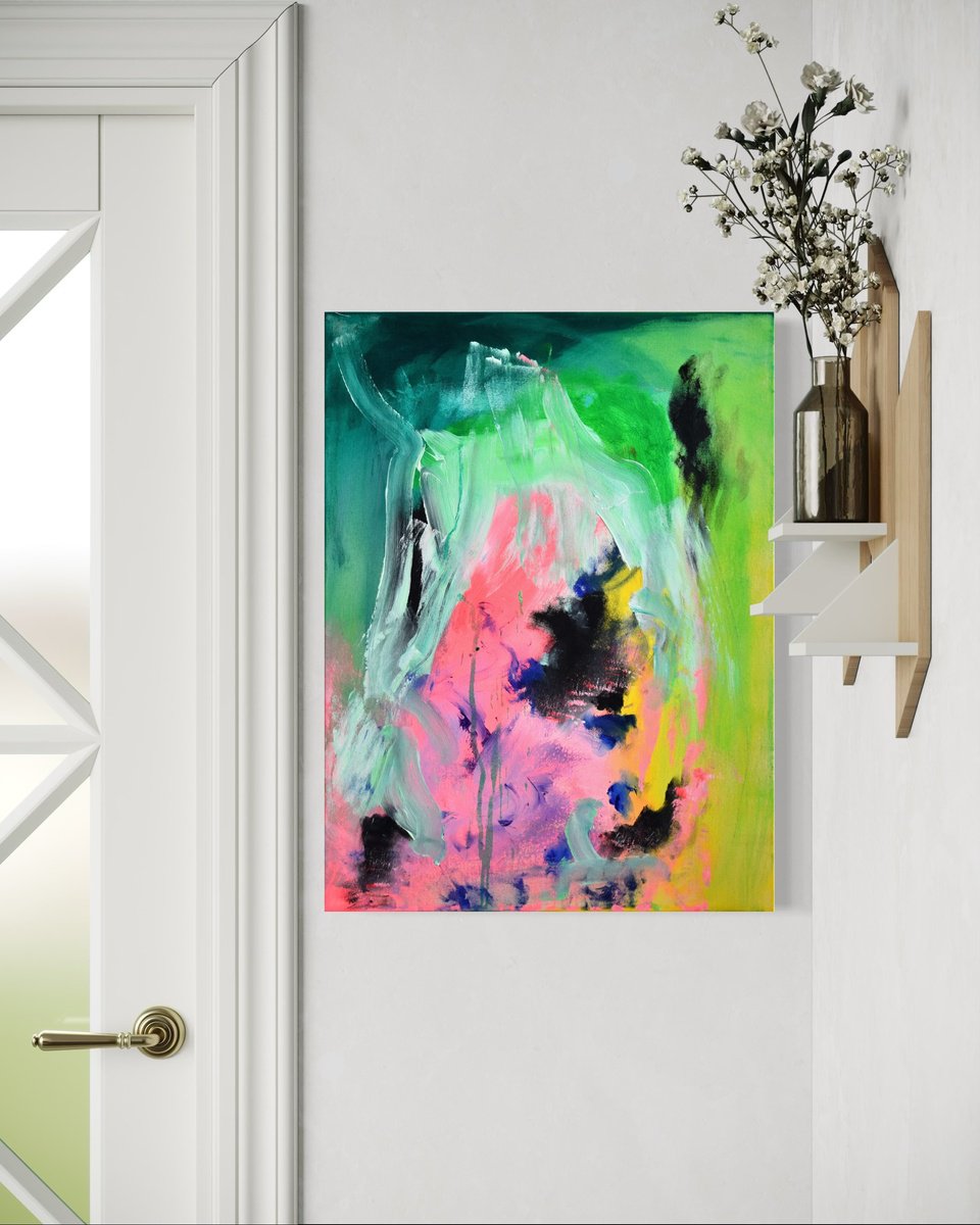 Organic Abstract Acrylic Painting By Sebastian Merk, 24 X 31", Le Ri?ve, Original Artwork