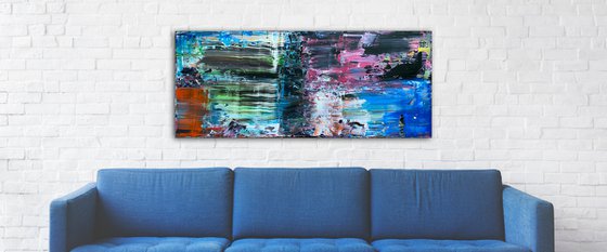 "Quagmire" - FREE USA SHIPPING - Original PMS Abstract Acrylic Painting On Reclaimed, Upcycled Wood - 48" x 20"