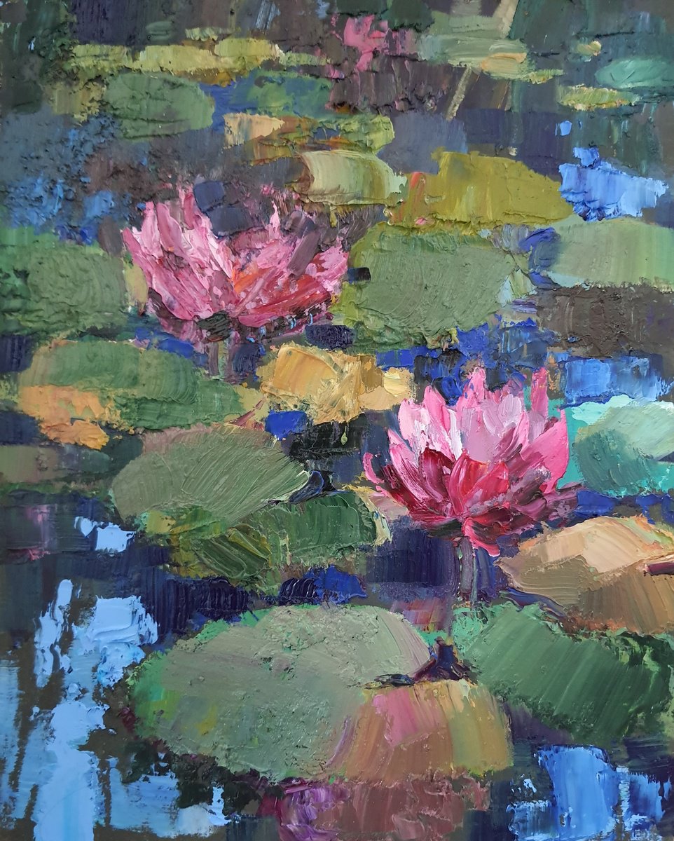Pink water lilies by Olha Laptieva