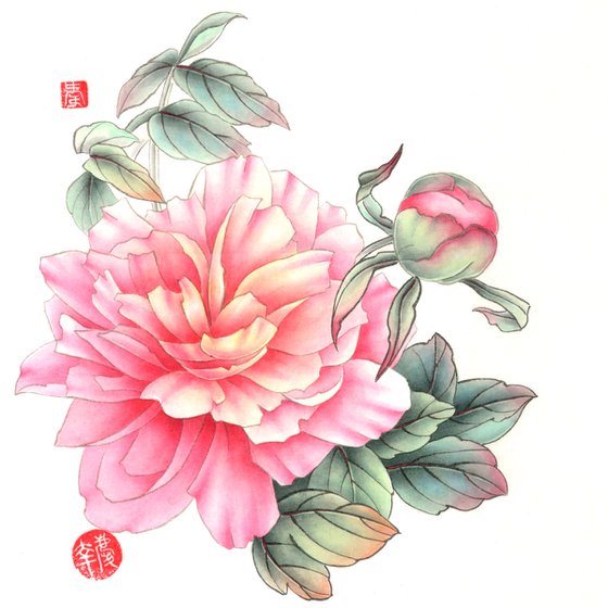 Peonies - Chinese painting, Watercolor painting