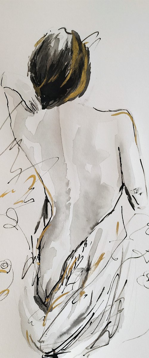 Woman  ink drawing series-Figurative drawing on paper by Antigoni Tziora