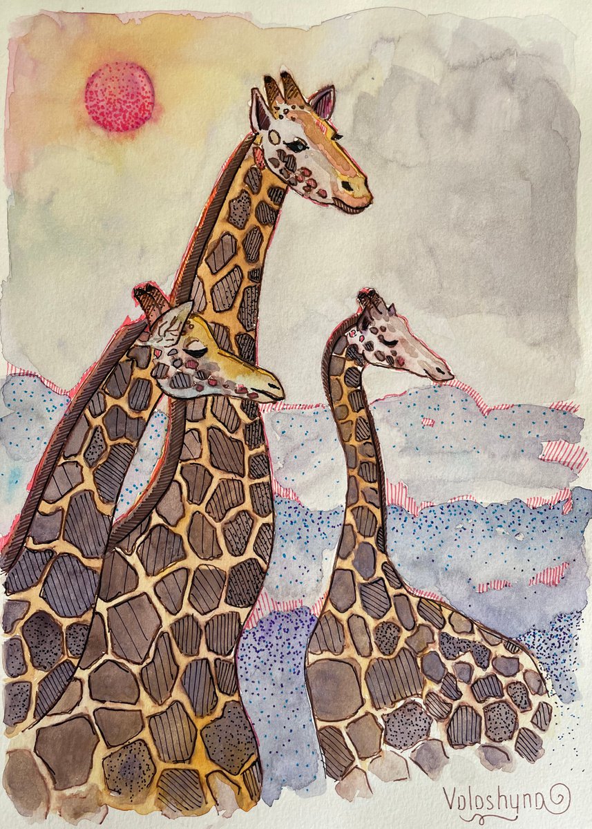 Giraffe family by Mary Voloshyna
