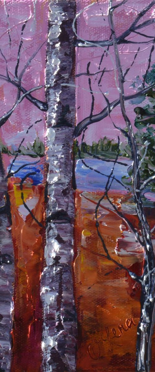 Pink Sunrise (small painting) by Lena Owens at OLena Art