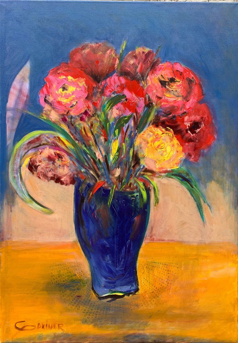 Impressionistic Botanical Oil Painting By Leo Baxiner, 28 X 39", Essence Of Summer, Original Artwork