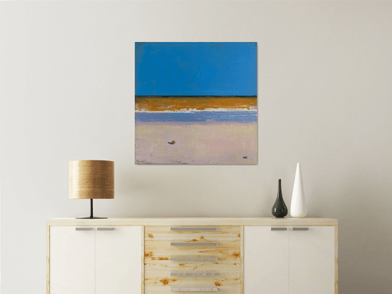 Beach Flamingo 30x30" 76x76cm Contemporary Art by Bo Kravchenko