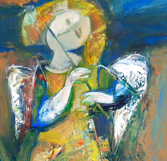 Angel 33x50cm ,oil/canvas, abstract portrait