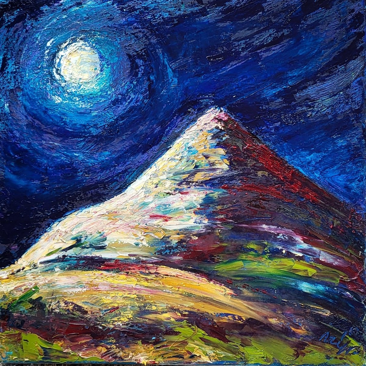 Impressionistic Landscape Oil Painting By Niki Purcell, 18 X 18", Moonshine Serenade, Original Artwork