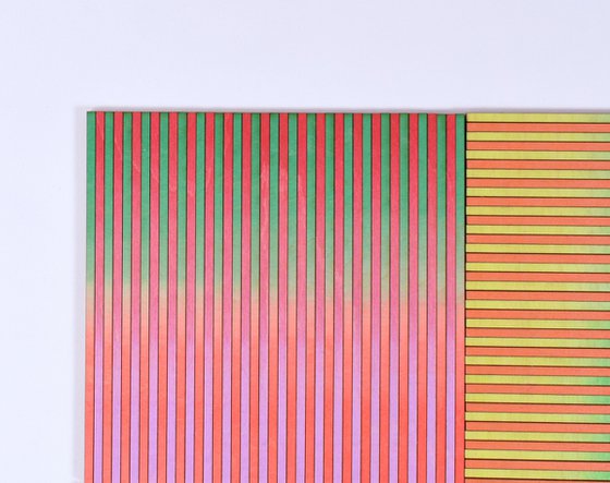 Nine Panel Fine Stripe Wood Collage Painting