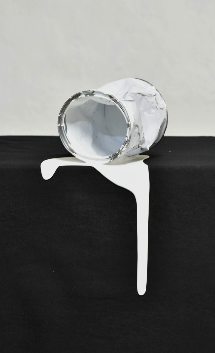 Urban And Pop Cityscapes Sculpture By Yannick Bouillault, 7 X 12", Le Vieux Pot De Peinture Blanc, Original Artwork