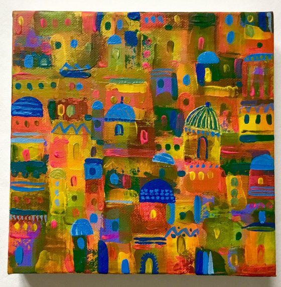 Domed City, acrylic abstract canvas painting