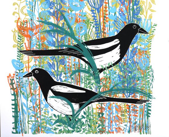 Magpies in the wildflowers