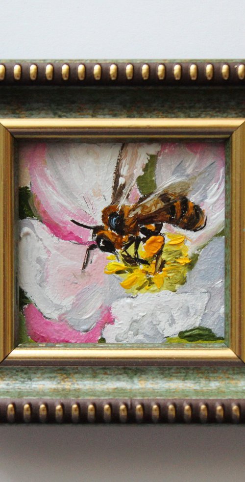 Tiny Bee on Spring Blossom by Natalia Shaykina