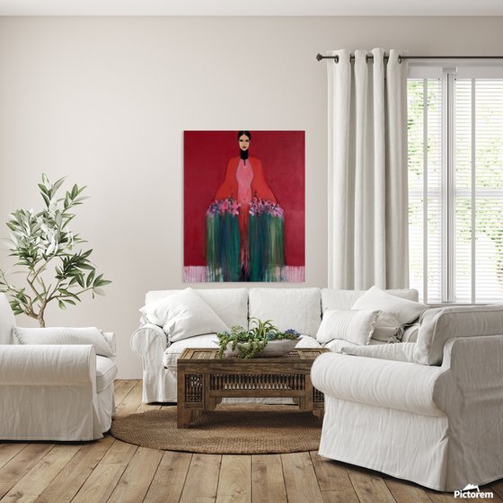 Girl with Flowers II (Red)