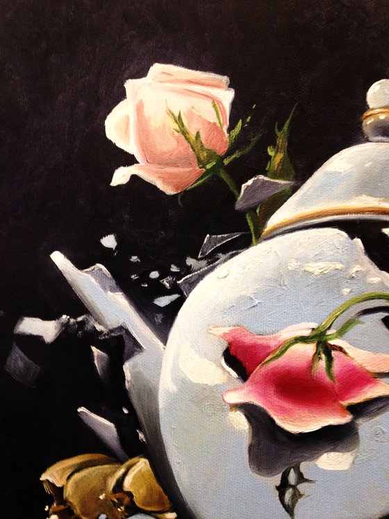 Light rose , red tulip- original oil on canvas