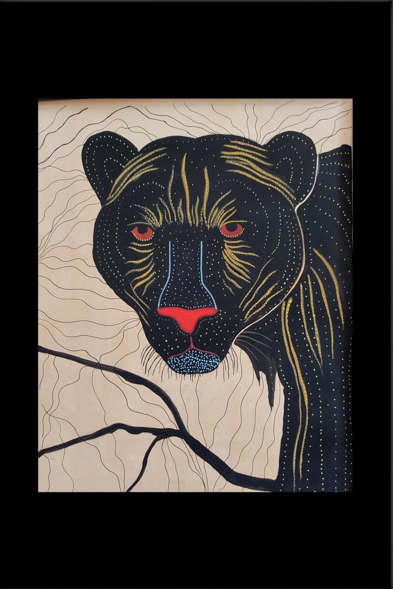 Animal Painting By Kira K. Sadian, 20 X 28", Panther Orient, Original Artwork