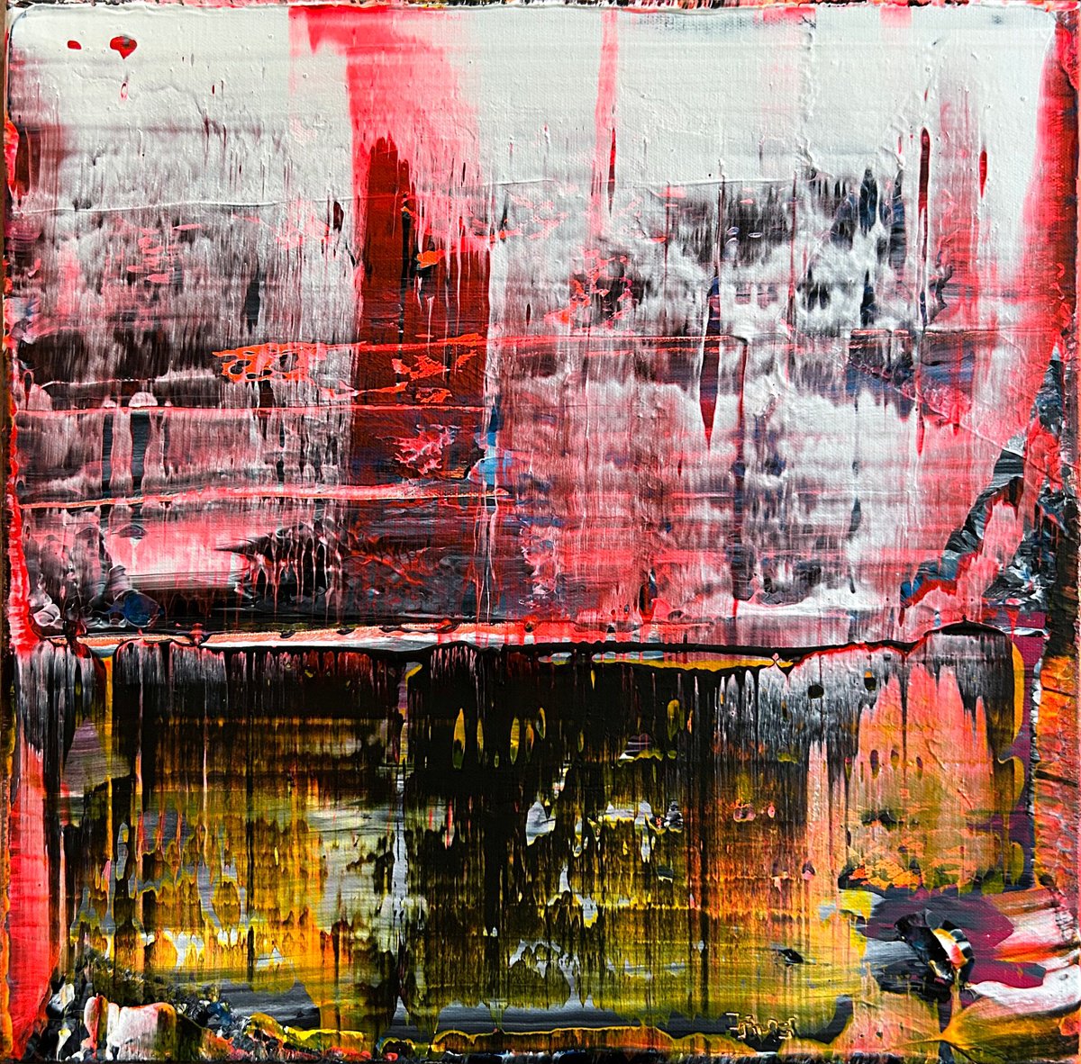 Expressive Abstract Acrylic Painting By Preston M. Smith (Pms), 16 X 16", "Phoenix", Original Artwork