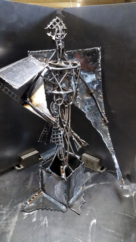 Angel with broken wing unique welding iron sculpture by O Kloska Oneiric art dark beauty