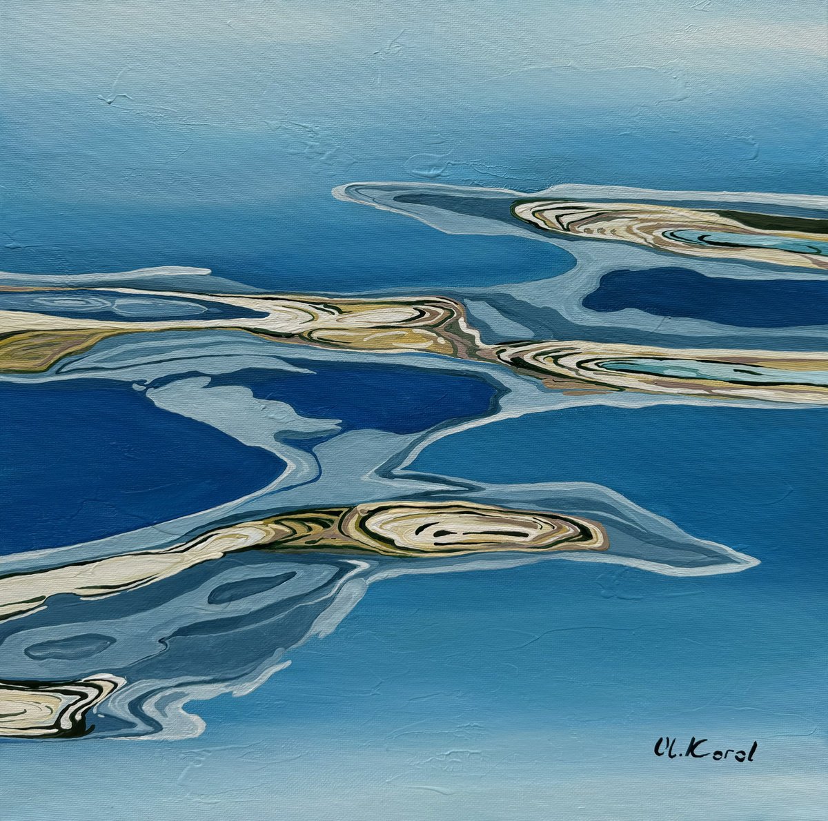 Photorealistic Landscape Acrylic Painting By Ulyana Korol, 16 X 16", Calima Ripples 3, Original Artwork