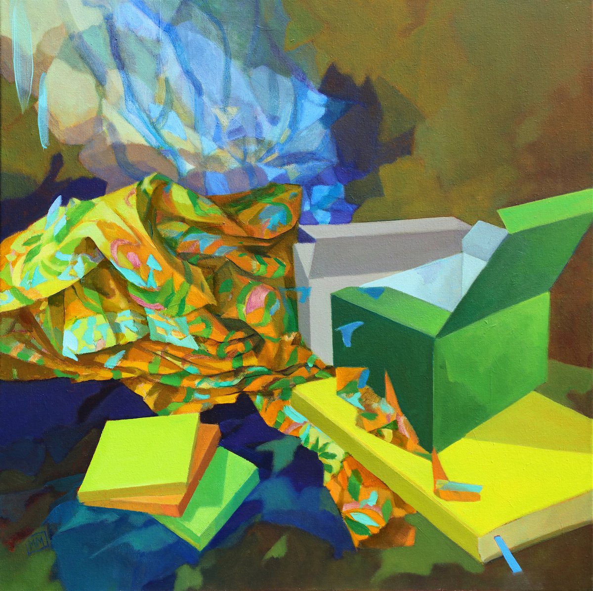 Expressive Still Life Oil Painting By Melinda Matyas, 24 X 24", Geometry Lesson, Original Artwork